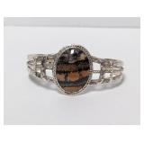 .925 Sterl Oval Patterned Stone Cuff Bracelet