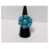 Adjustable .925 Sterl Turquoise Cluster Ring