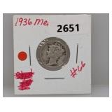 1936 90% Silv Mercury Dime