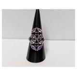 .925 Sterl Purple Floral Pattern Ring Sz 7.5