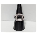 .925 Sterl Rope Band Ring w/Halo Stone Sz 8