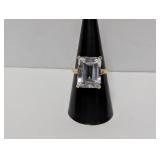 Vermeil/.925 Sterl Clear Emerald Cut Ring Sz 8