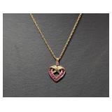 18" Vermeil/.925 Chain w/Pink Stone Heart Pend