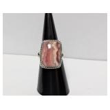 .925 Sterl Rectangular Pink Stone Ring Sz 7