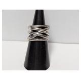 .925 Sterling Criss Cross Band Sz 7