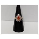 Vermeil/.925 Sterl Orange/CZ Stone Ring Sz 7