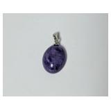 .925 Sterl Purple Cabochon Stone Pendant