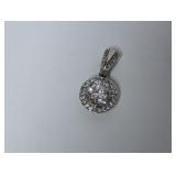 .925 Sterl Round Halo Style Clear Stone Pendant