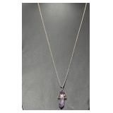 30" .925 Sterl Chain w/Purple Crystal Pendant