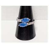 .925 Sterl Blue/Clear Stone Ring Sz 10