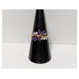 Vermeil/.925 Sterl Purple/Clear Stone Ring Sz 8