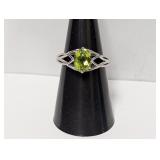 .925 Sterl Light Green Oval Stone Ring Sz 7