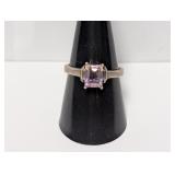 .925 Sterling Purple /Clear Stone Ring Sz 9