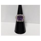 .925 Sterl Vtg Inspired Amethyst/CZ Halo Ring Sz