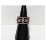 .925 Sterling Clear/Marcasite Floral Band Sz 7