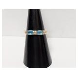 .925 Sterl Light Blue Stones Ring Sz 6.5