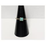 .925 Sterl Sm Square Turquoise Ring Sz 7