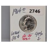 1964-D 90% Silv AU/BU Wash Quarter