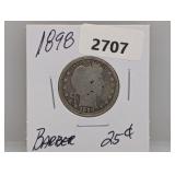 1898 90% Silv Barber Quarter