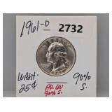 1961-D AU/BU 90% Silv Wash Quarter