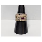 .925 Sterl "A" Initial Ring w/Gem Accents Sz 8