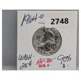 1964-D 90% Silv AU/BU Wash Quarter