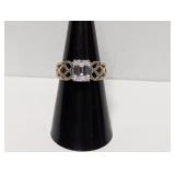 .925 Sterl Emerald Cut CZ Openwork Ring Sz 7