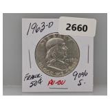 1963-D 90% Silv AU/BU Franklin Half $1
