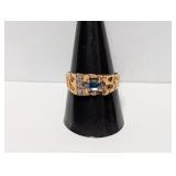 10K YG Blue Stone w/Diamond Accent Ring Sz 10.5