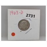 1963-D 90% Silv Roos Dime