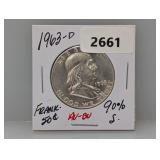 1963-D 90% Silv AU/BU Franklin Half $1