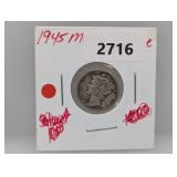 1945 90% Silv Mercury Dime