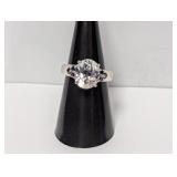 .925 Sterling Lg Clear Round Stone Ring Sz 7