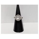 .925 Sterling Lg Clear Halo Style Ring Sz 5