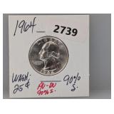 1964 90% Silv AU/BU Wash Quarter