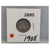 1908 90% Silv Barber Dime