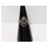 .925 Sterling Purple Cabochon Stone Ring Sz 6.5