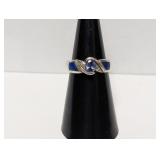 .925 Sterl Blue Stone/Opal Ring Sz 6