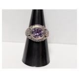 .925 Sterling Vtg Ornate Purple Stone Ring Sz 8