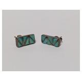 .925 Sterl Rectangular Turquoise Earrings