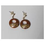 Round Wooden Floral Earrings