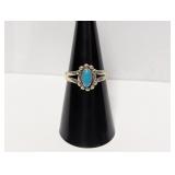 .925 Sterl Oval Cabochon Turquoise Ring Sz 7
