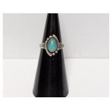 .925 Sterl Oval Turquoise Cabochon Ring Sz 4.5