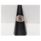 .925 Sterl Coral/Turquoise Chip Inlay Ring Sz 6.5