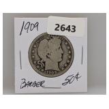 1909 90% Silv Barber Half $1 Dollar