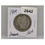 1909 90% Silv Barber Half $1 Dollar