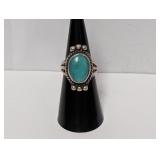 .925 Sterl Oval Turquoise Ring Sz 6 w/Sizer