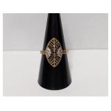 Vermeil/.925 Sterl Clear/Black Stone Ring Sz 8