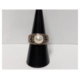.925 Sterl Faux Pearl Ring Sz 7.5