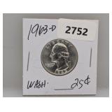 1963-D 90% Silv Wash Quarter